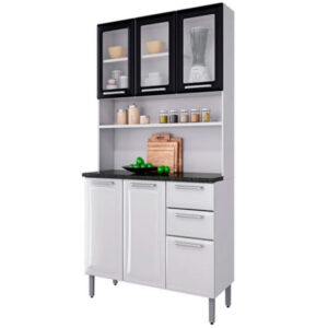 ARMÁRIO COZINHA KIT AÇO 105CM 5 PORTAS COM VIDRO BRANCO/PRETO I3VG2-105 REGINA 2018 BRA/PTO