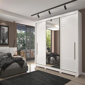 ROUPEIRO VITORIA 3 PORTAS SLIDE COM KITS ESPELHOS E KIT 8 PES RETANGULAR MENOR BRANCO (PANAN) - Imagem 3