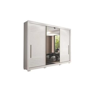 ROUPEIRO VITORIA 3 PORTAS SLIDE COM KITS ESPELHOS E KIT 8 PES RETANGULAR MENOR BRANCO (PANAN) - Imagem 1