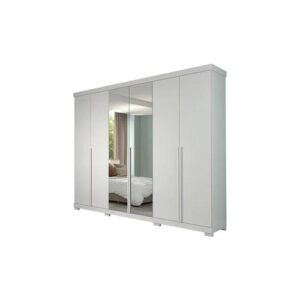 ROUPEIRO GUARAPARI 6 PORTAS COM KIT ESPELHOS E KIT 8 PES RETANGULAR MENOR BRANCO (PANAN) - Imagem 1