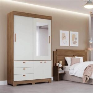 ROUPEIRO ALICE 2 PORTAS SLIDE COM KIT ESPELHO E KIT 6 PES RETANGULAR MENOR CINAMOMO OFF WHITE (PANAN) - Imagem 3
