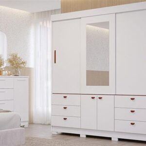 ROUPEIRO ALICE 3 PORTAS SLIDE COM KIT ESPELHO E KIT 8 PES RETANGULAR MENOR BRANCO (PANAN) - Imagem 3