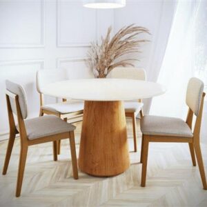 MESA ZARA 1.35 - VIDRO REDONDO OFF WHITE CINAMOMO (IMCAL) - Imagem 3