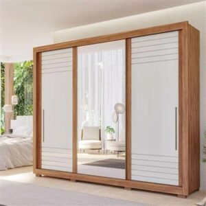 ROUPEIRO VITORIA 3 PORTAS SLIDE COM KITS ESPELHOS E KIT 8 PES RETANGULAR MENOR CINAMOMO OFF WHITE (PANAN) - Imagem 3
