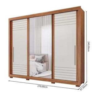 ROUPEIRO VITORIA 3 PORTAS SLIDE COM KITS ESPELHOS E KIT 8 PES RETANGULAR MENOR CINAMOMO OFF WHITE (PANAN) - Imagem 2