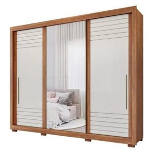 ROUPEIRO VITORIA 3 PORTAS SLIDE COM KITS ESPELHOS E KIT 8 PES RETANGULAR MENOR CINAMOMO OFF WHITE (PANAN) - Imagem 1