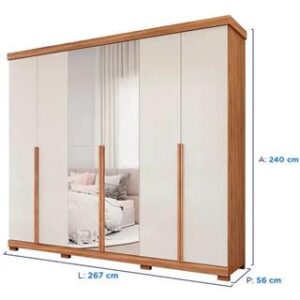 ROUPEIRO GUARAPARI 6 PORTAS COM KIT ESPELHOS E KIT 8 PES RETANGULAR MENOR CINAMOMO OFF WHITE (PANAN) - Imagem 2