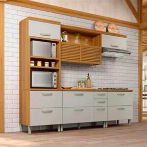 ARMARIO COZ BALCAO 2 PORTAS 3 GAVETAS NESHER PRINCESA 120CM FREIJO-OFF WHITE (NESHER) - Imagem 3