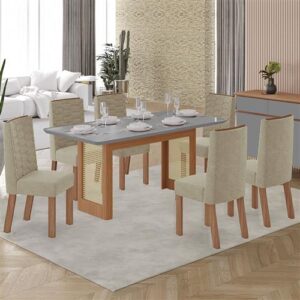 MESA SALA NATALI 1.60 + 6 CADEIRAS CORAL NEW C/PES MDF (TUBOARTE) - Imagem 1