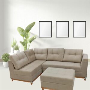 SOFA CONJUNTO CANTO + PUFF ALEMANHA TEC 203 SUEDE BEGE (CASACHIC) BM - Imagem 3
